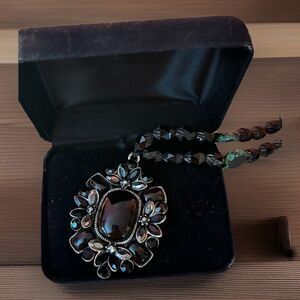 Vintage Victorian Revival Black Cabochon Statement Necklace Gothic Beaded